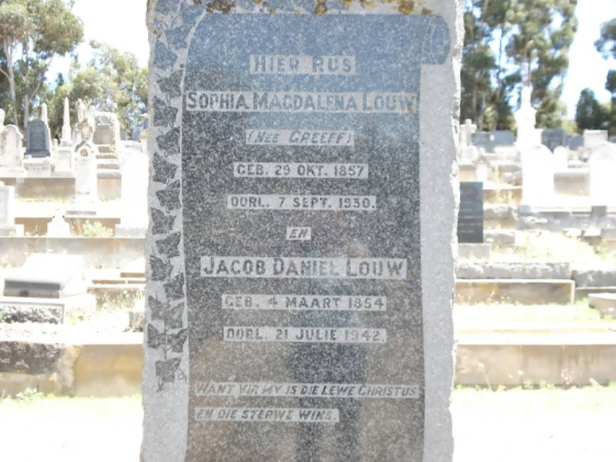 LOUW Jacob Daniel 1854-1942 &amp; Sophia Magdalena GREEFF 1857-1930