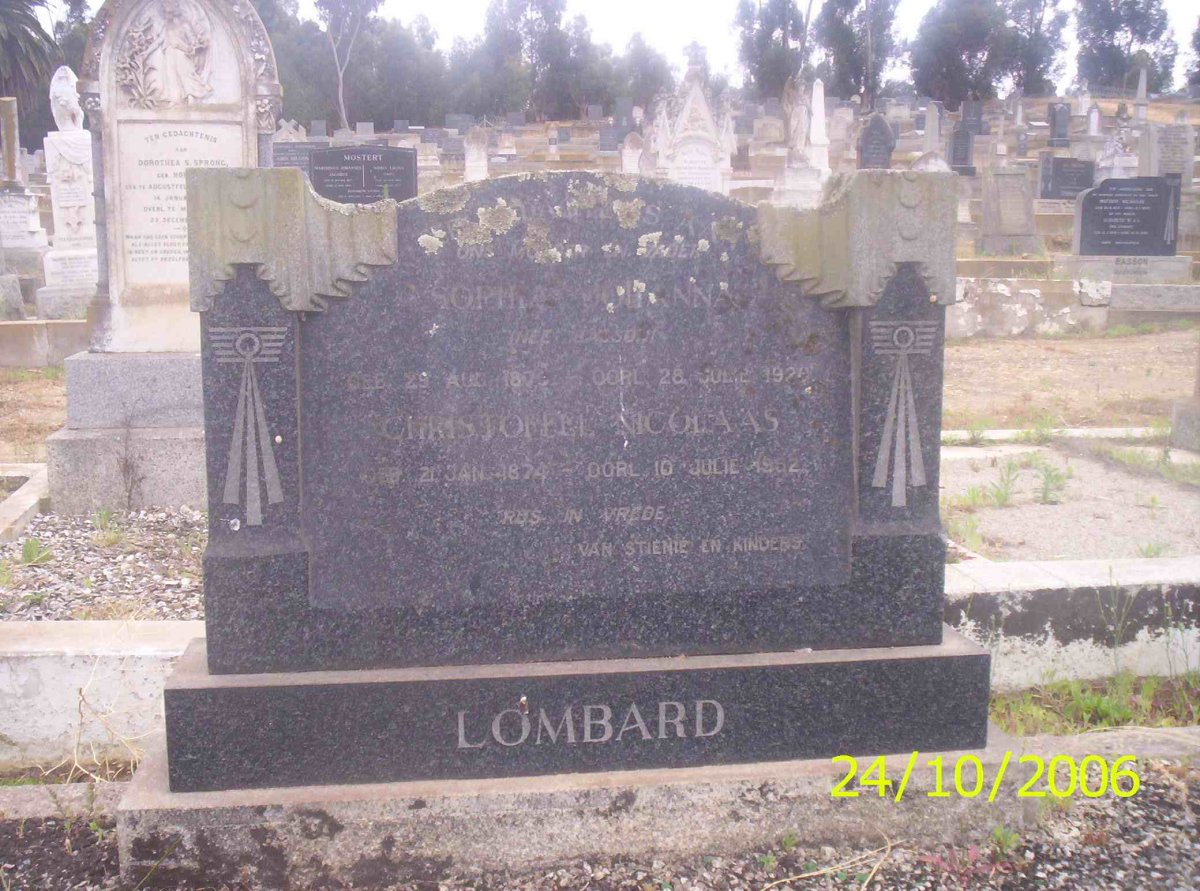 LOMBAARD Nicolaas 1874-1952 &amp; Sophia Johanna BASSON 18??-1924?