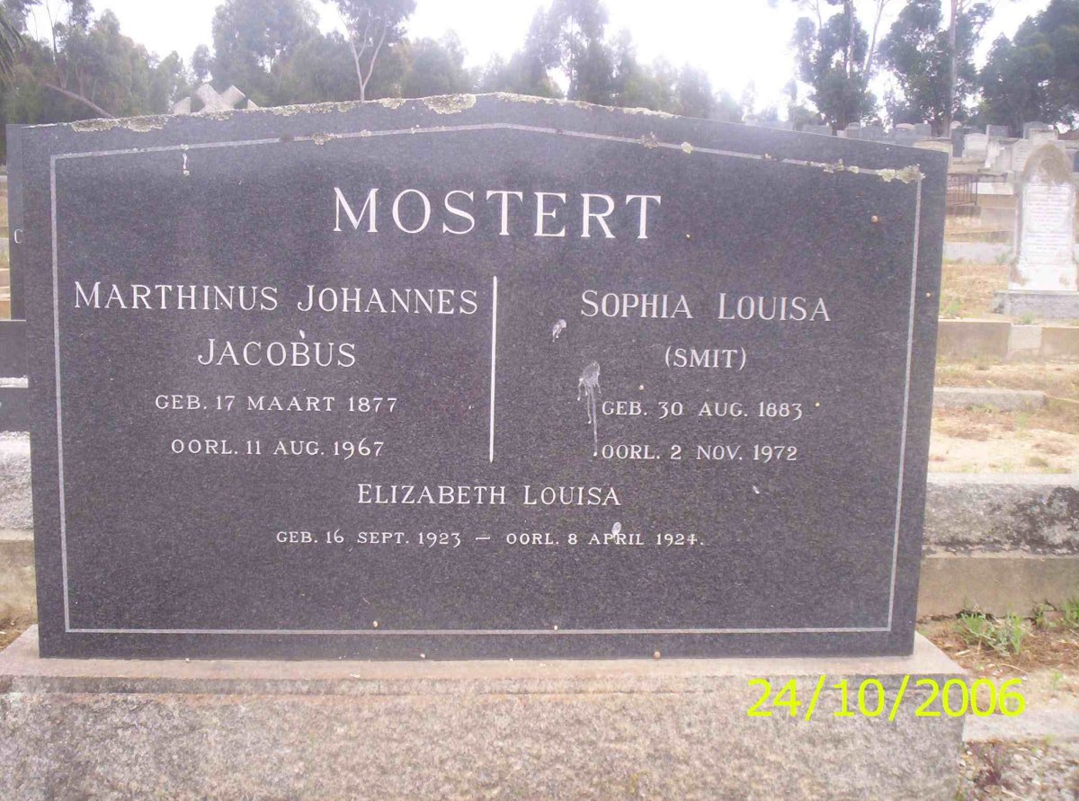 MOSTERT Marthinus Johannes Jacobus 1877-1967 &amp; Sophia Louisa SMIT 1883-1972 :: MOSTERT Elizabeth Louisa 1923-1924