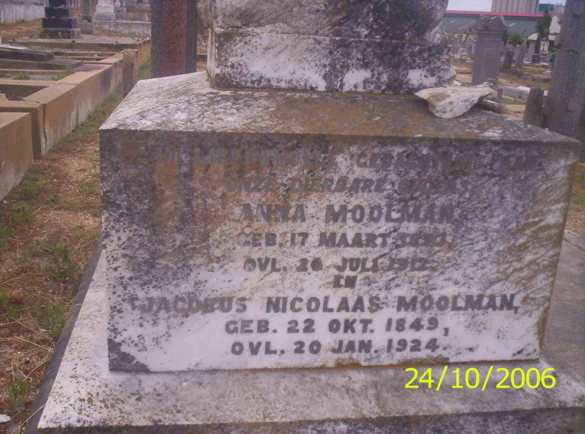 MOOLMAN Jacobus Nicolaas 1849-1924 &amp; Anna 1853-1912