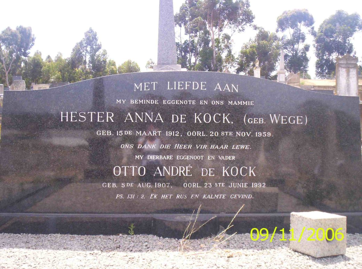OTTO André de Kock 1907-1992 &amp; Hester Anna WEGE 1912-1959
