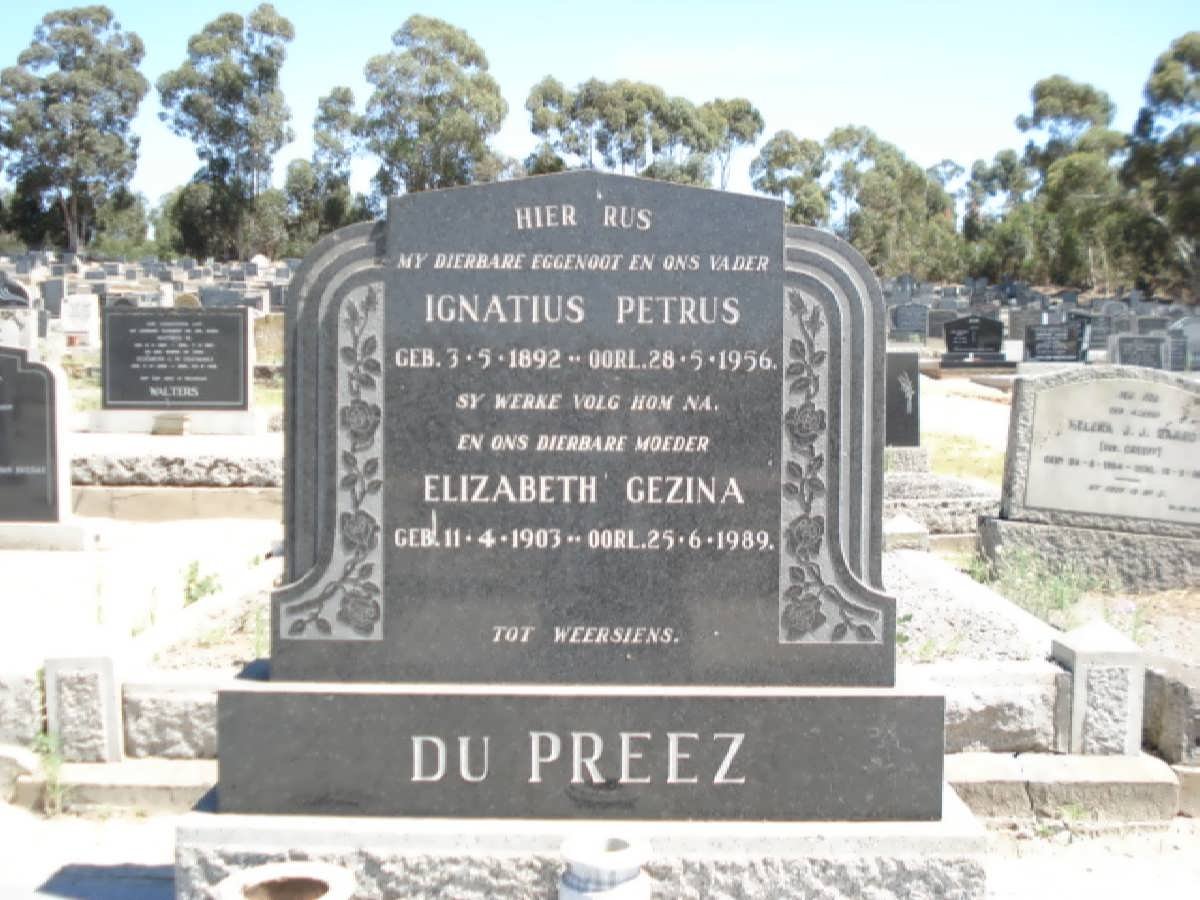 PREEZ Ignatius Petrus, du 1892-1956 &amp; Elizabeth Gezina 1903-1989