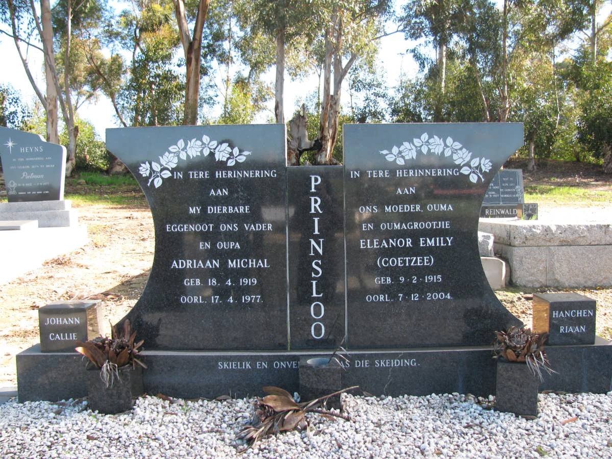 PRINSLOO Adriaan Michal 1919-1977 &amp; Eleanor Emily COETZEE 1915-2004