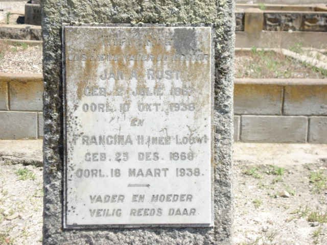 RUST Jan A. 1867-1938 &amp; Francina H. LOUW 1868-1938