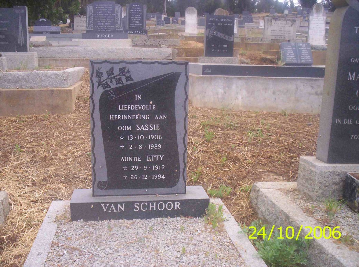 SCHOOR Sassie, van 1906-1989 &amp; Etty 1912-1994