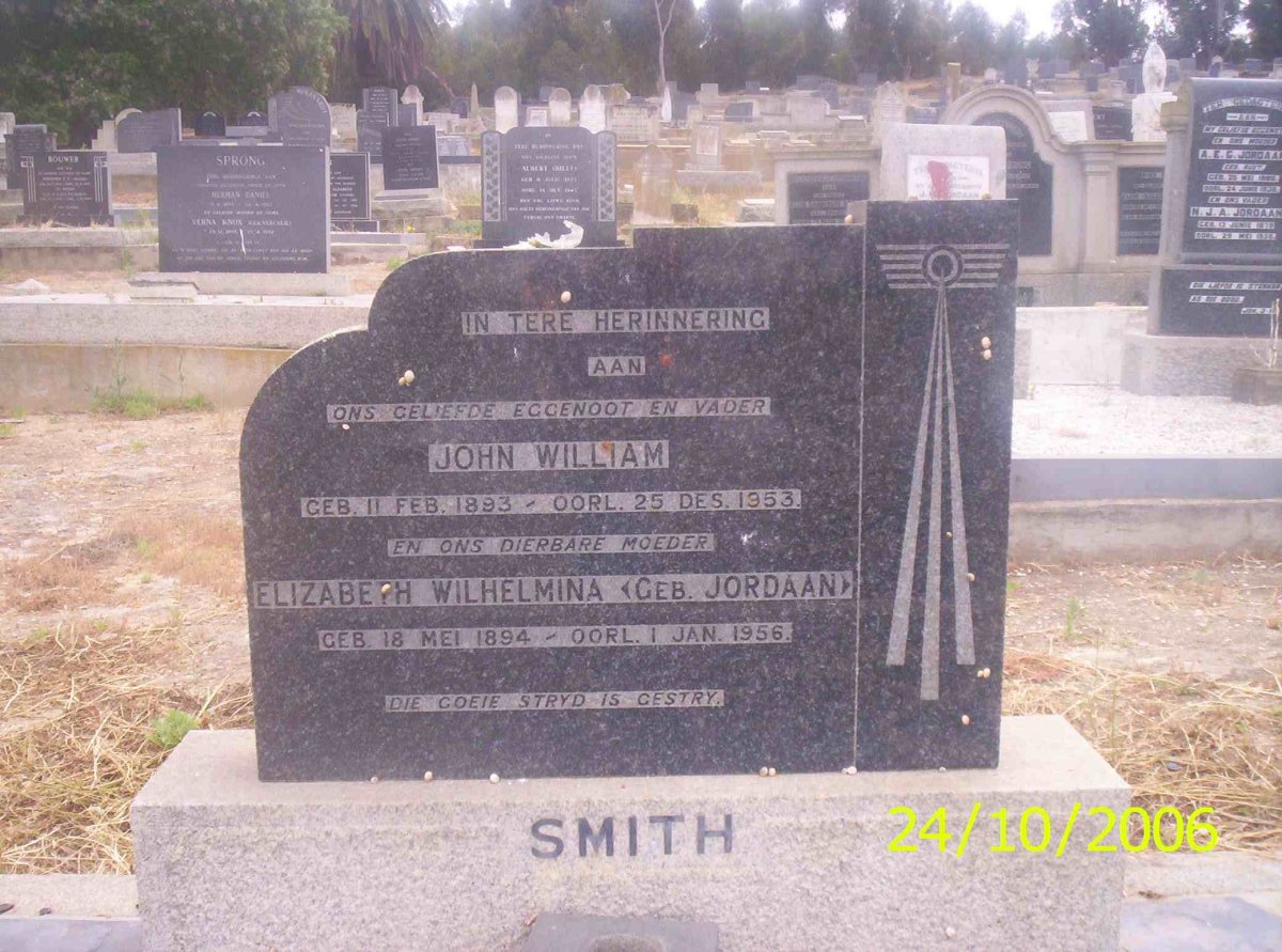 SMITH John William 1893-1953 &amp; Elizabeth Wilhelmina JORDAAN 1894-1956