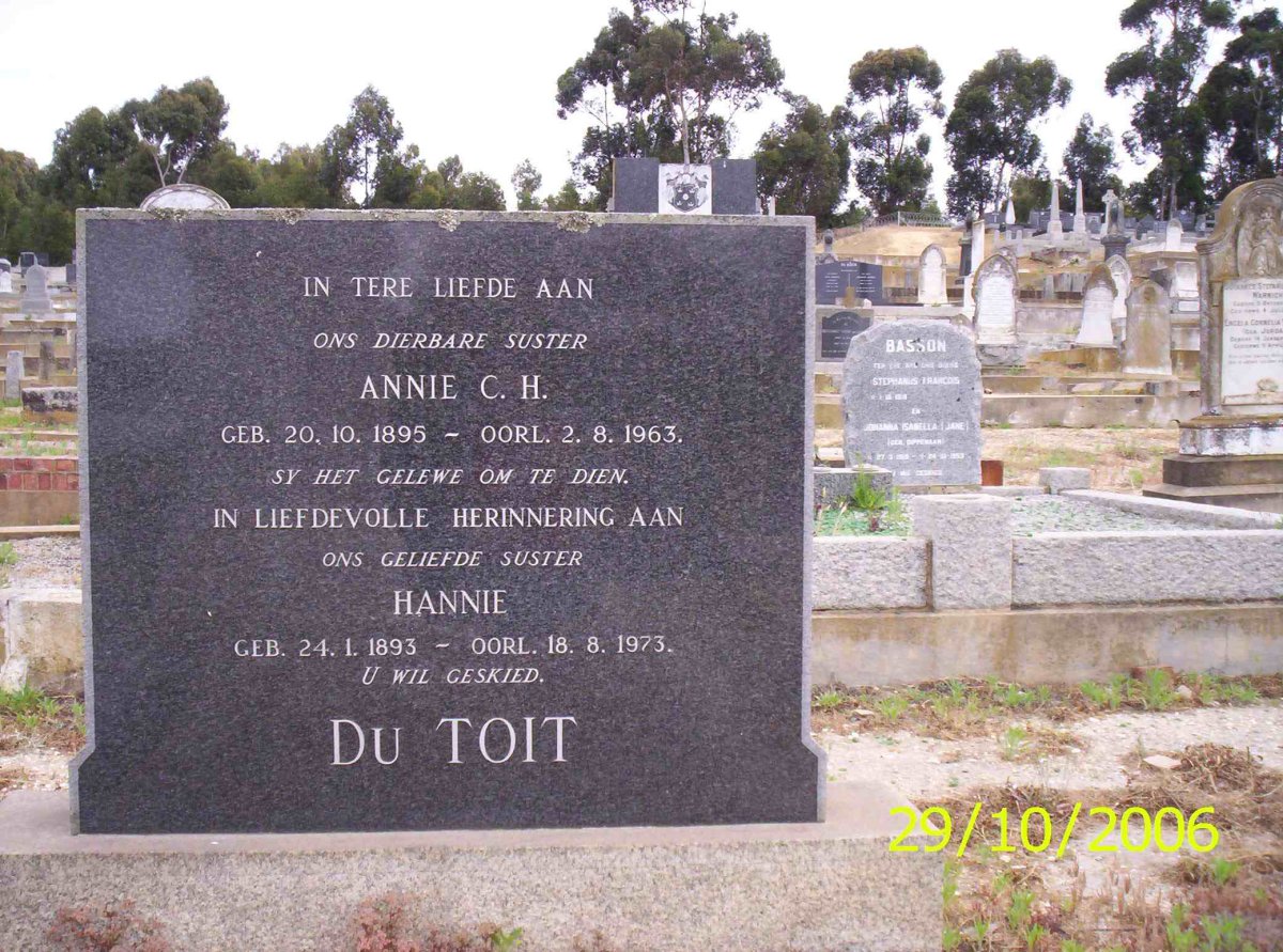 TOIT Annie C.H., du 1895-1963 :: DU TOIT Hannie 1893-1973