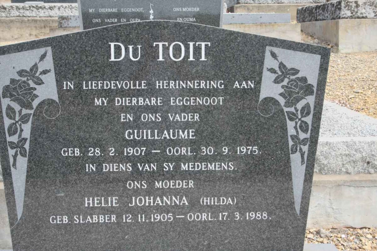 TOIT Guillaume, du 1907-1975 &amp; Helie Johanna SLABBER 1905-1988