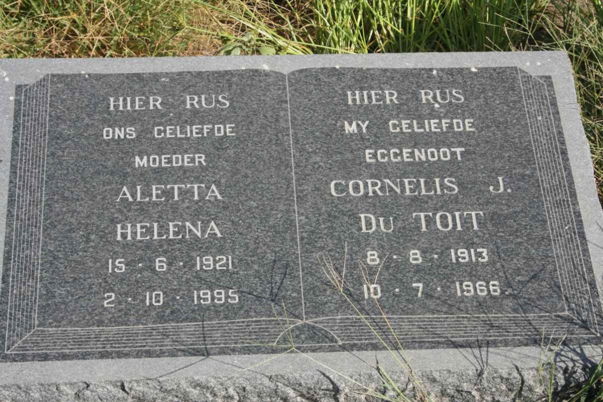 TOIT Cornelis J., du 1913-1966 &amp; Aletta Helena 1921-1995