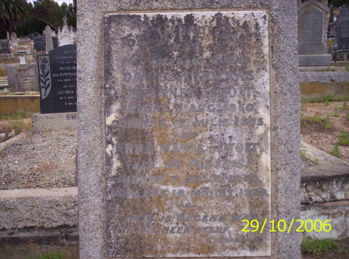 TOIT Daniel Nicolaas Johannes, du 1850-1905 &amp; Anna Maria DU PLESSIS 1850-1929