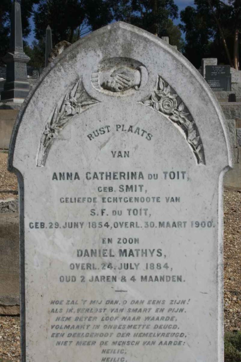 TOIT Anna Catherina, du nee SMIT 1854-1900 :: DU TOIT Daniel Mathys 1882-1884