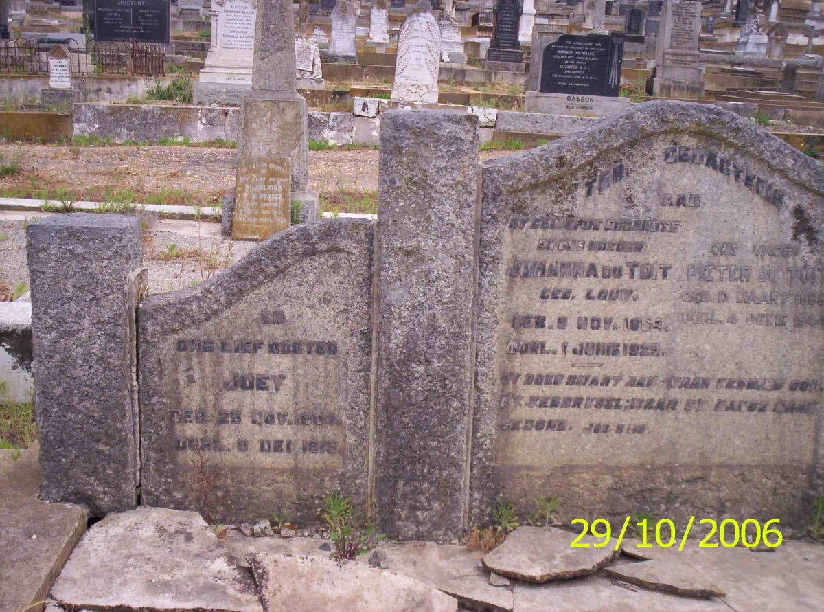 TOIT Pieter, du  1868-1944 &amp; Johanna LOUW 1864-1929 :: DU TOIT Joey 18??-1919