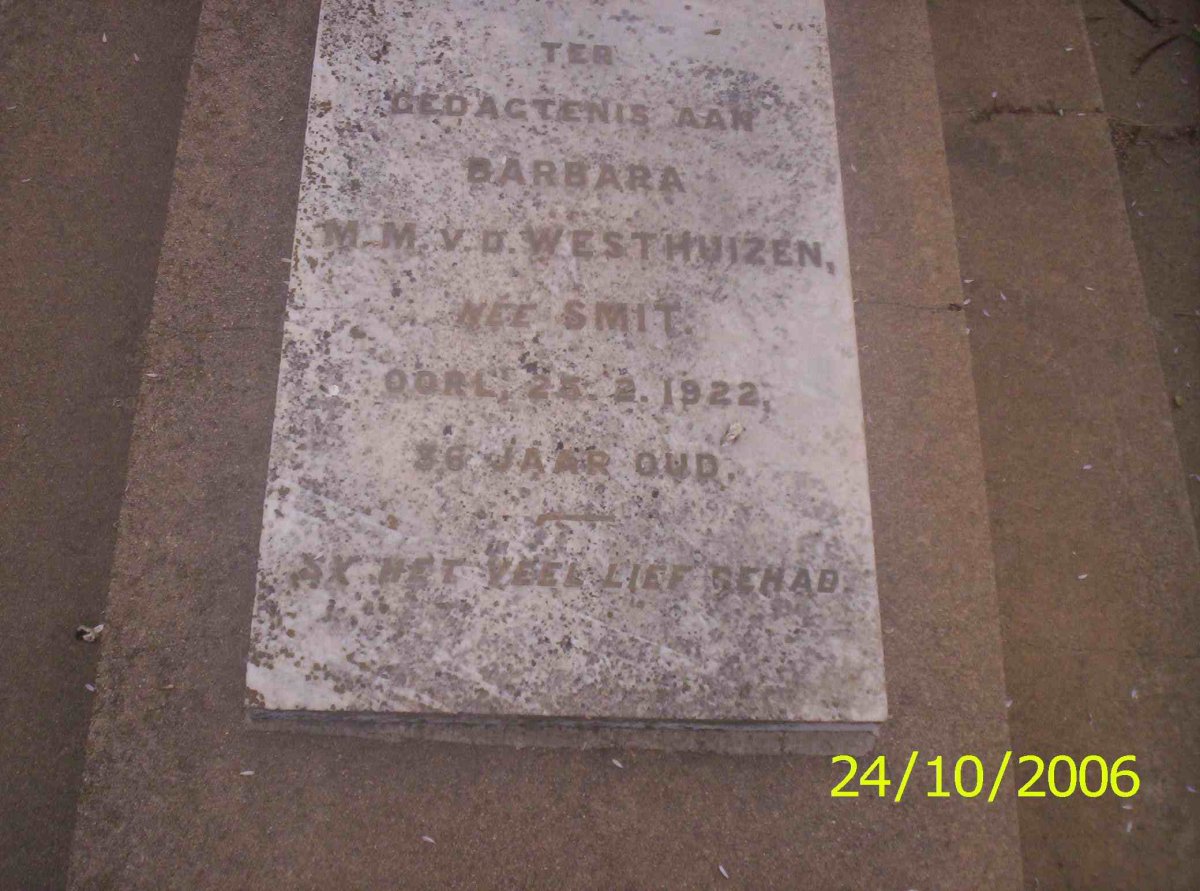 WESTHUIZEN Barbara M.M., v.d. neé SMIT -1922