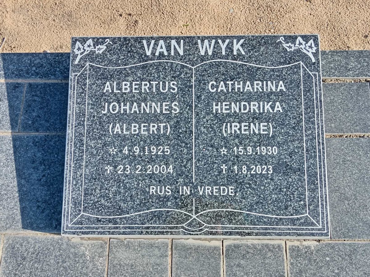 WYK Albertus Johannes, van 1925-2004 &amp; Catharina Hendrika 1930-2023