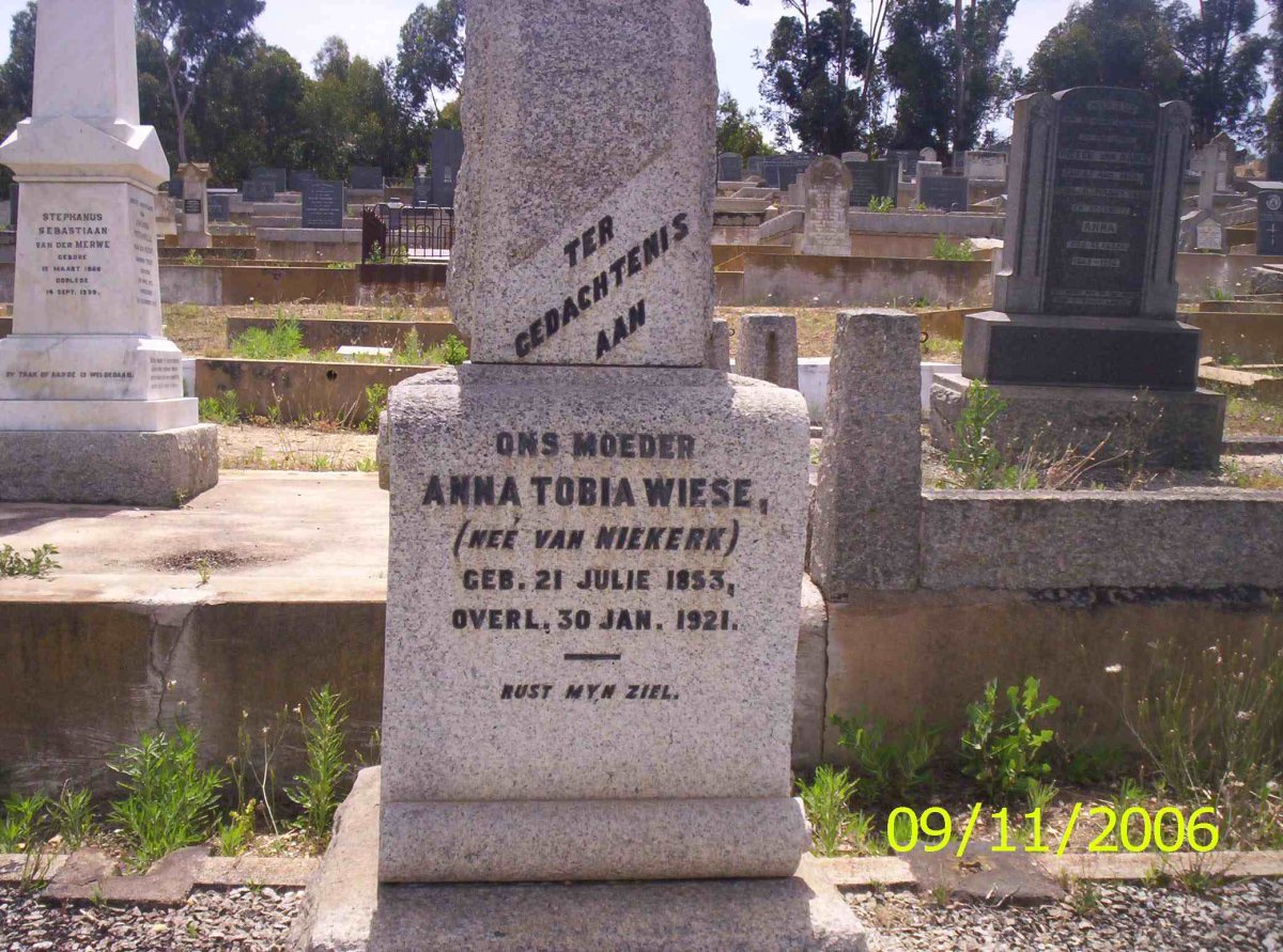 WIESE Anna Tobia nee VAN NIEKERK 1853-1921