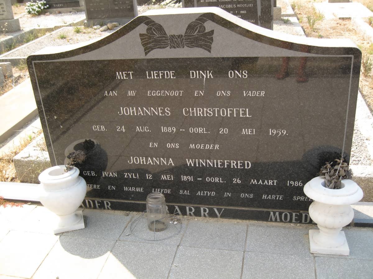 BARRY  Johannes Christoffel 1889-1959 &amp; Johanna Winniefred VAN ZYL 1891-1986