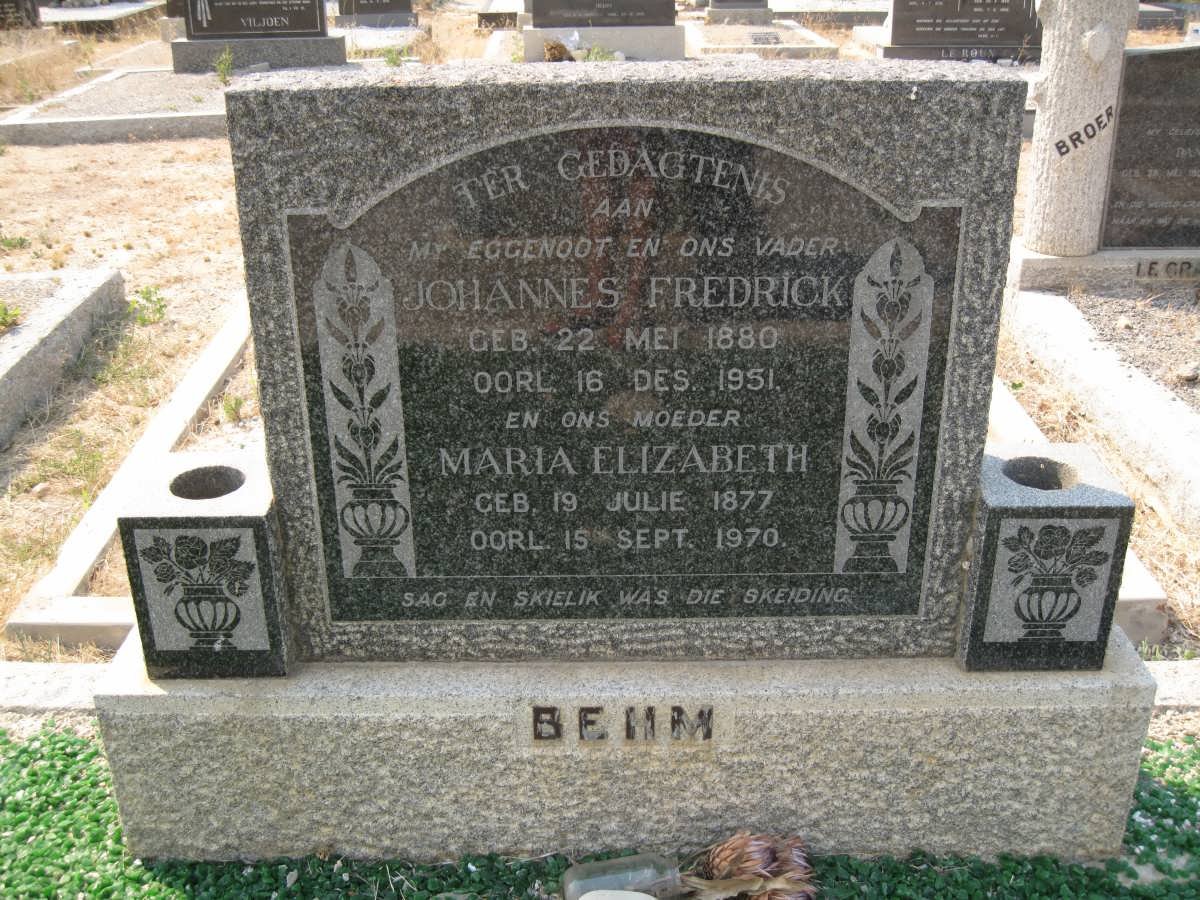BEHM Johannes Frederick 1880-1951 &amp; Maria Elizabeth 1877-1970