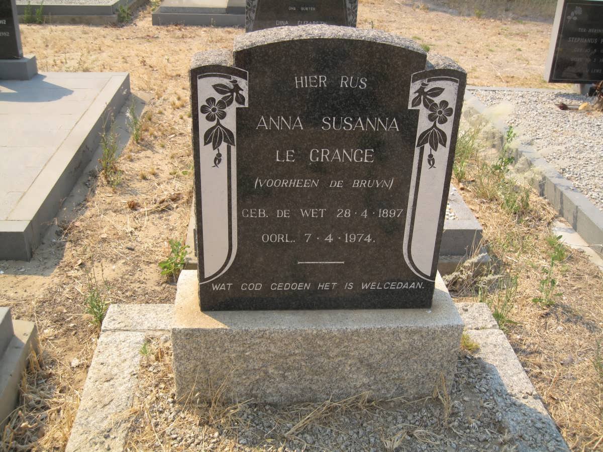 GRANGE Anna Susanna, le nee DE WET voorheen DE BRUYN 1897-1974