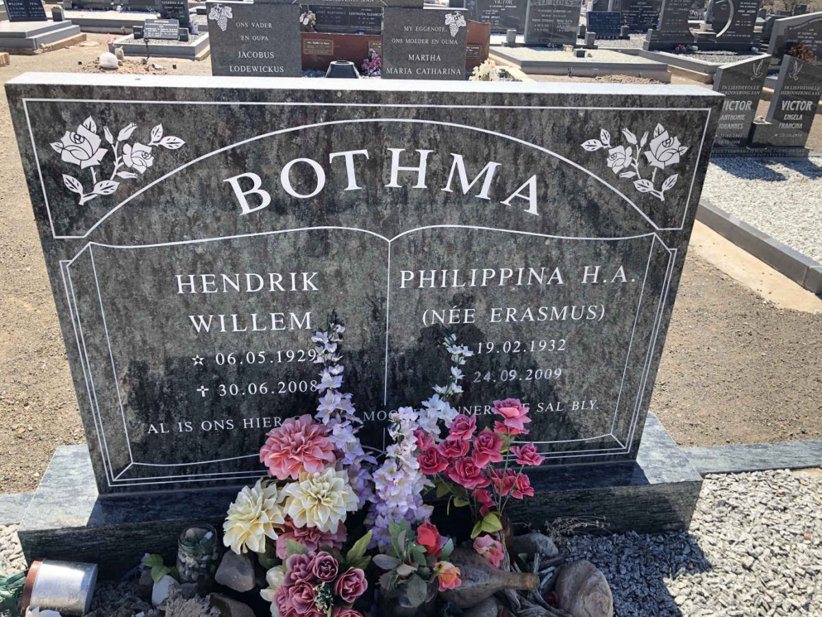 BOTHMA Hendrik Willem 1929-2008 &amp; Philippina H.A. ERASMUS 1932-2009