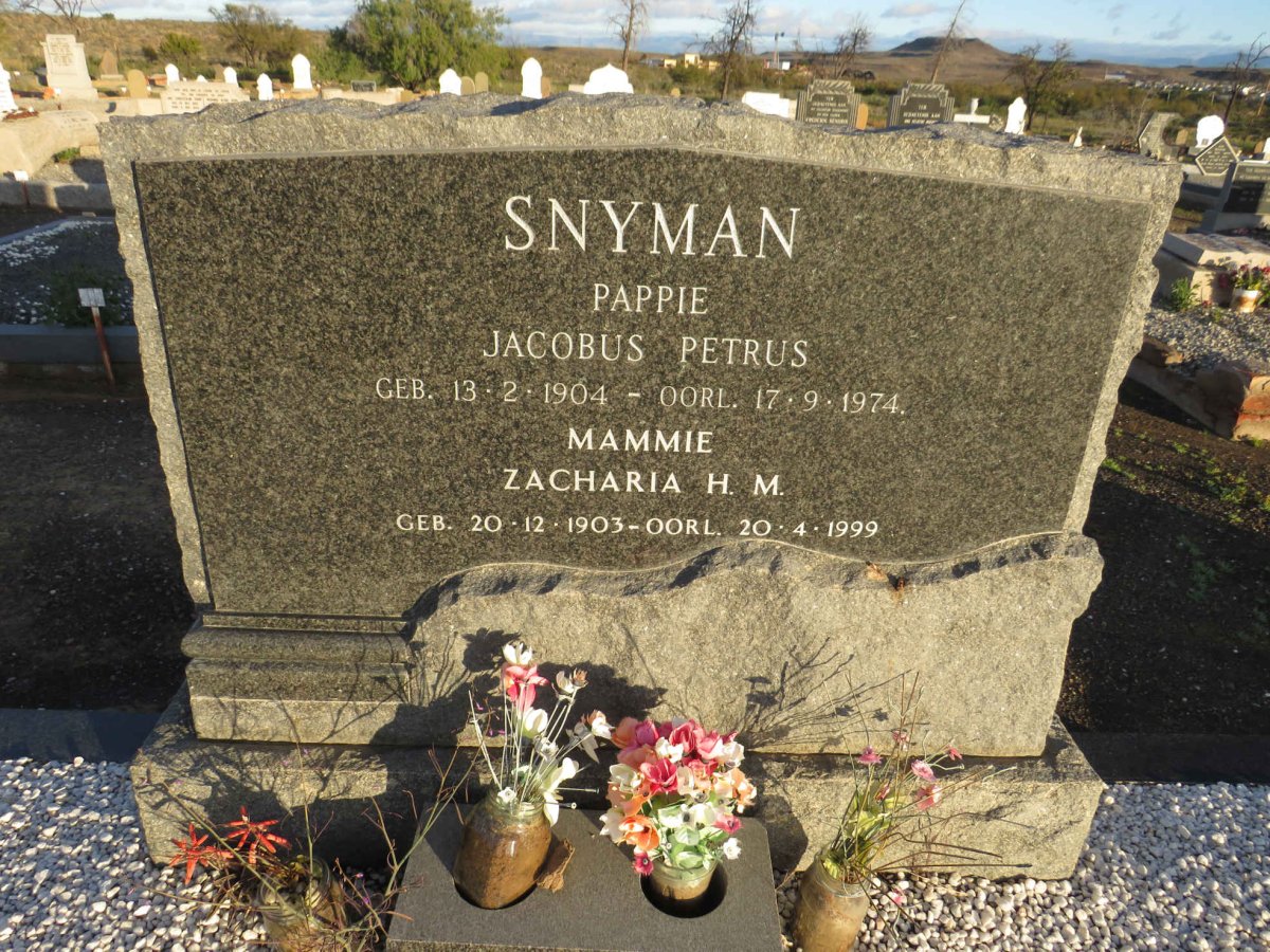 SNYMAN Jacobus Petrus 1904-1974 & Zacharia H.M. 1903-1999