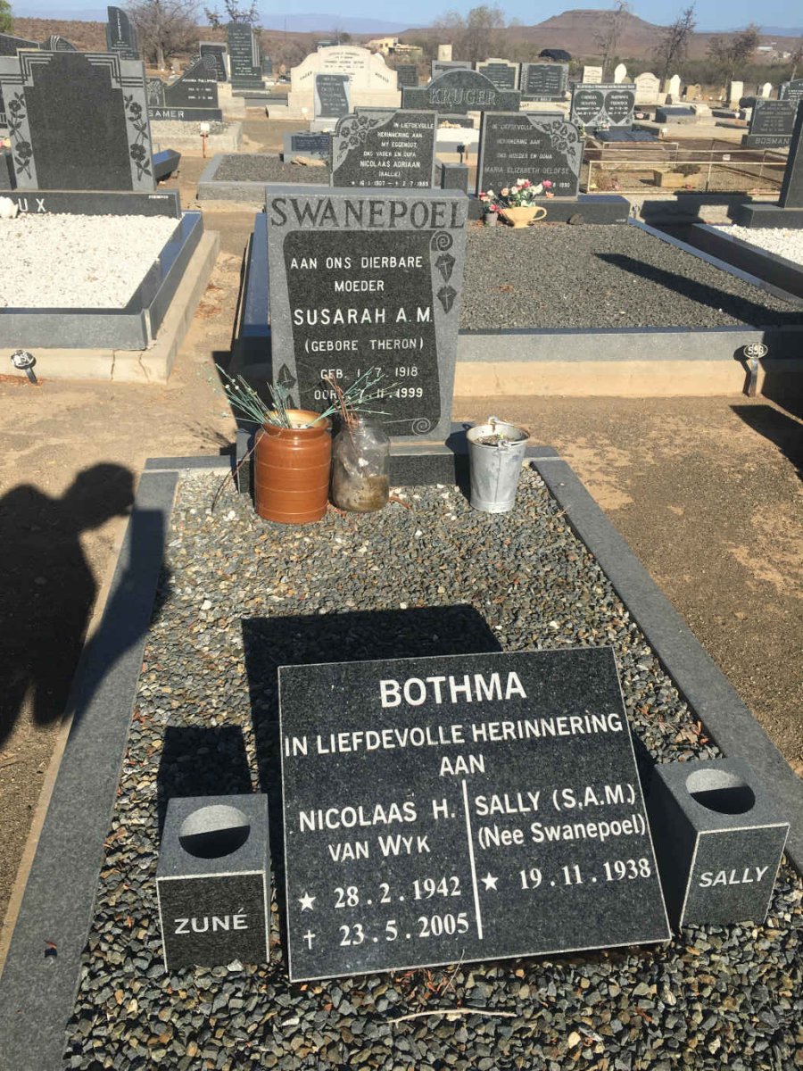 SWANEPOEL Susarah A.M. nee THERON 1918-1999 :: BOTHMA Nicolaas H. van Wyk 1942-2005 & S.A.M. SWANEPOEL 1938-