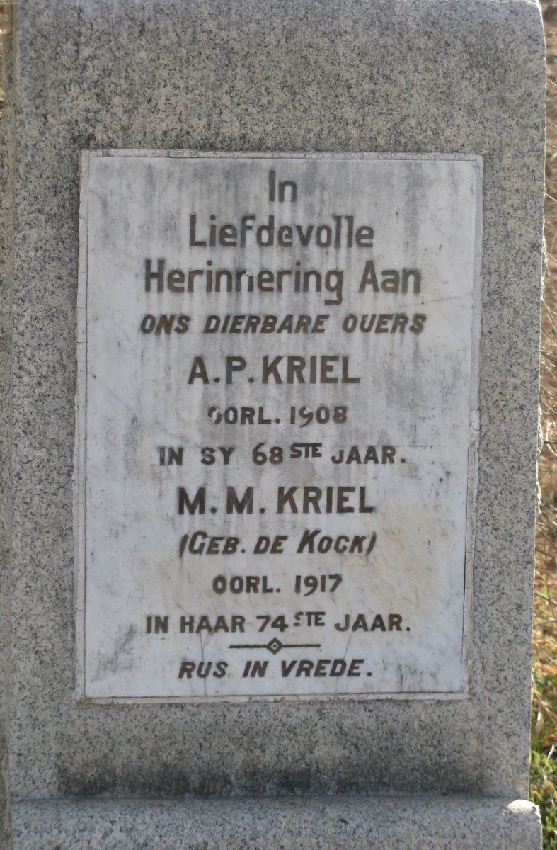 KRIEL A.P. -1908 &amp; M.M. DE KOCK -1917