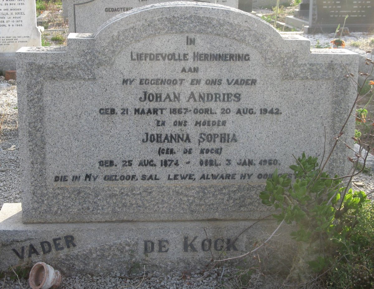 KOCK Johan Andries, de 1867-1942 &amp; Johanna Sophia DE KOCK 1874-1960