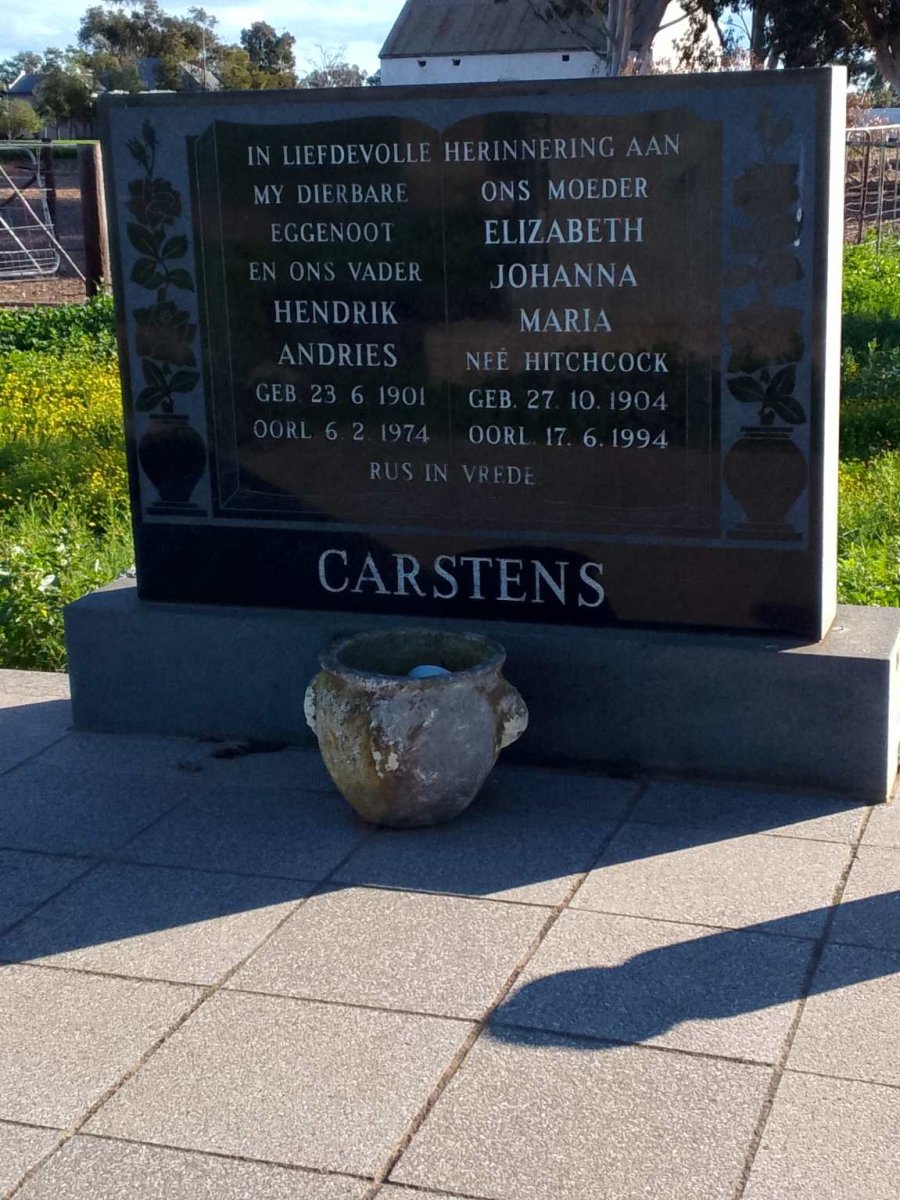 CARSTENS Hendrik Andries 1901-1974 & Elizabeth Johanna Maria HITCHCOCK 1904-1994