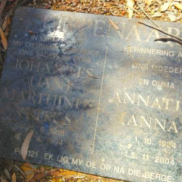 DIPPENAAR Johannes Marthinus Petrus 1918-1994 & Anna 1924-2004
