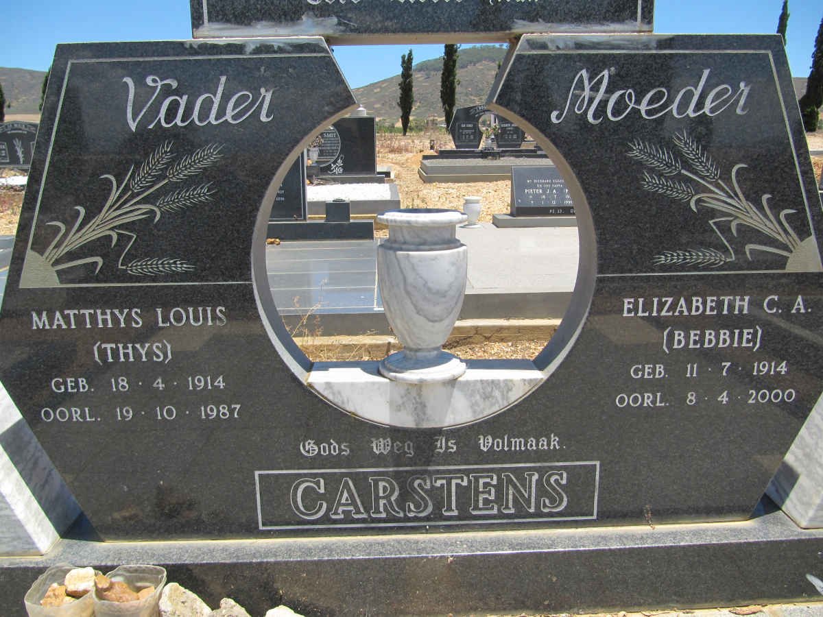 CARSTENS Matthys Louis 1914-1987 &amp; Elizabeth C.A. 1914-2000
