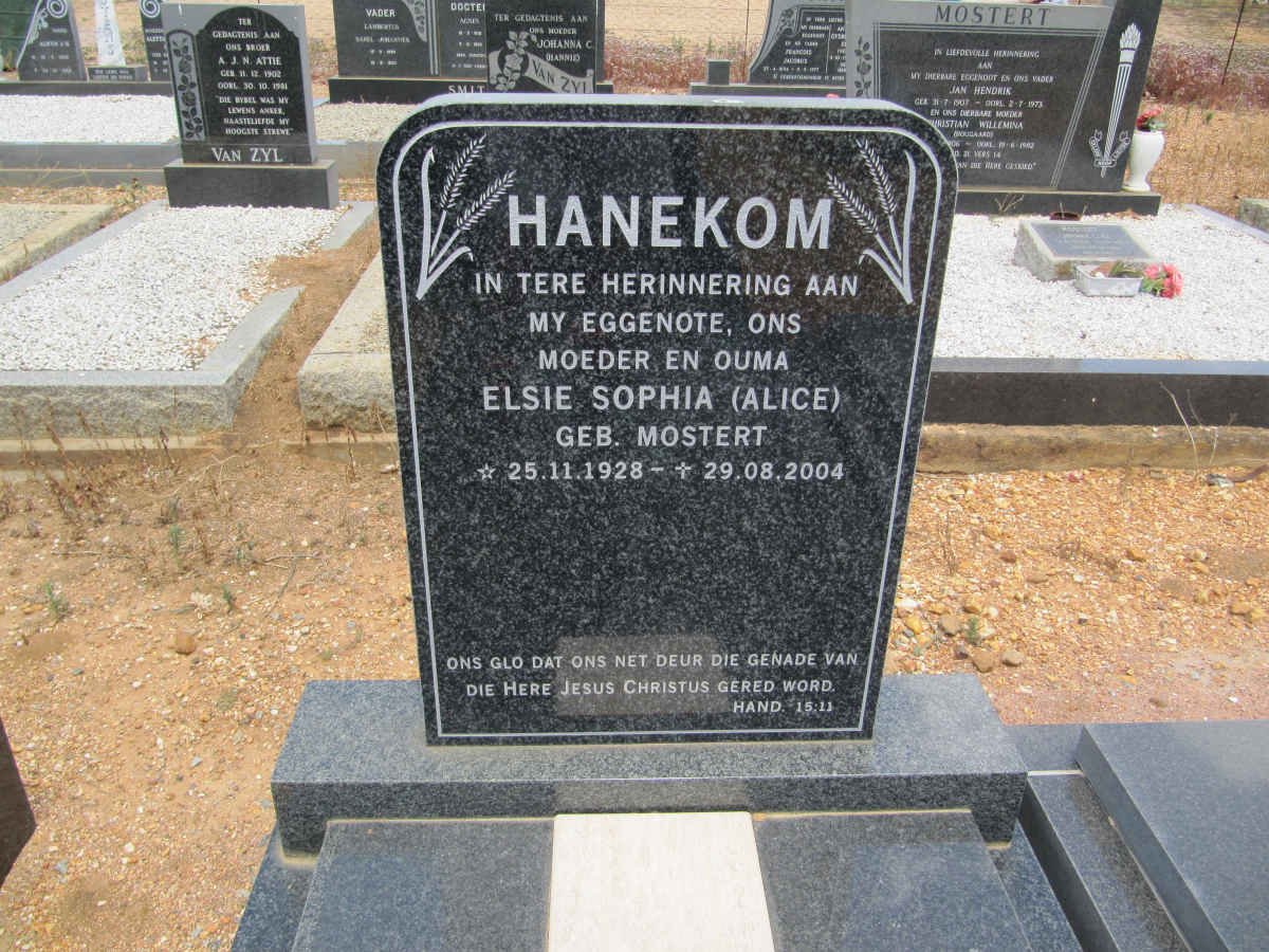 HANEKOM Elsie Sophia nee MOSTERT 1928-2004