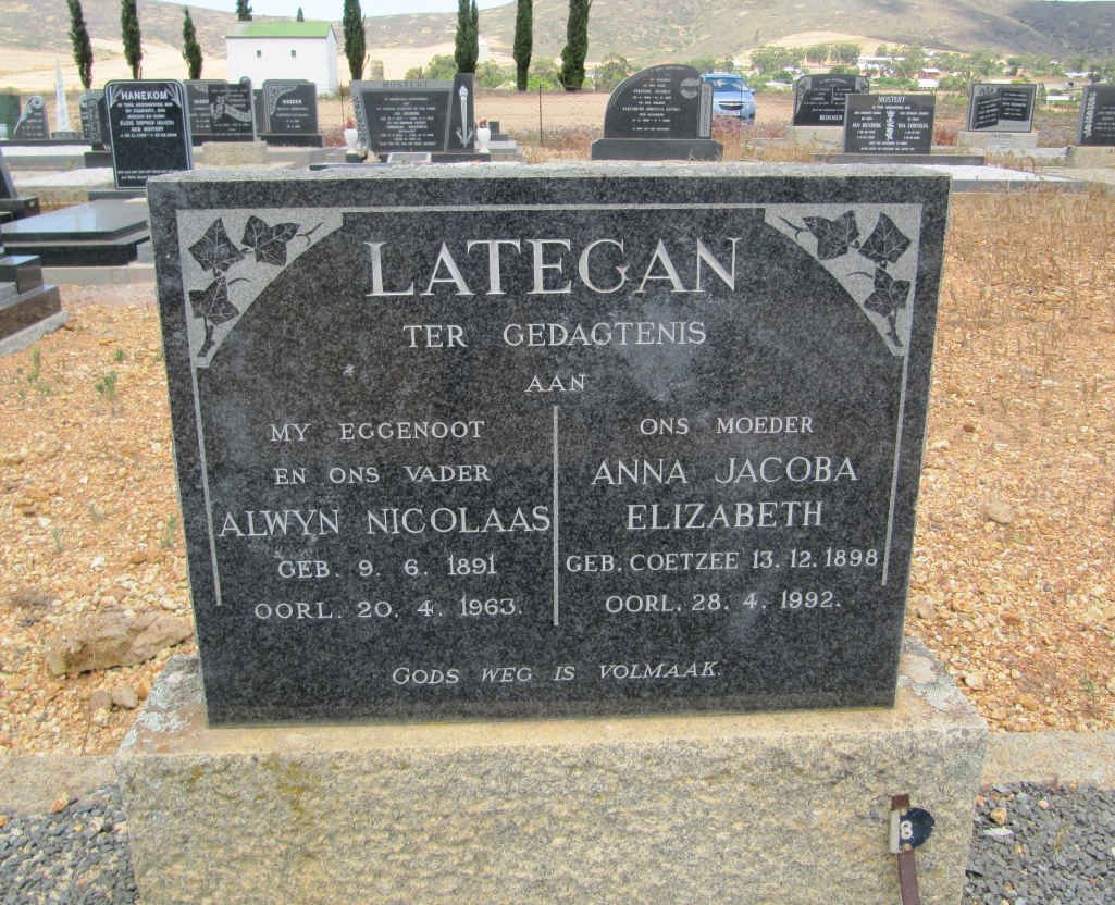 LATEGAN Alwyn Nicolaas 1891-1963 &amp; Anna Jacoba Elizabeth COETZEE 1898-1992