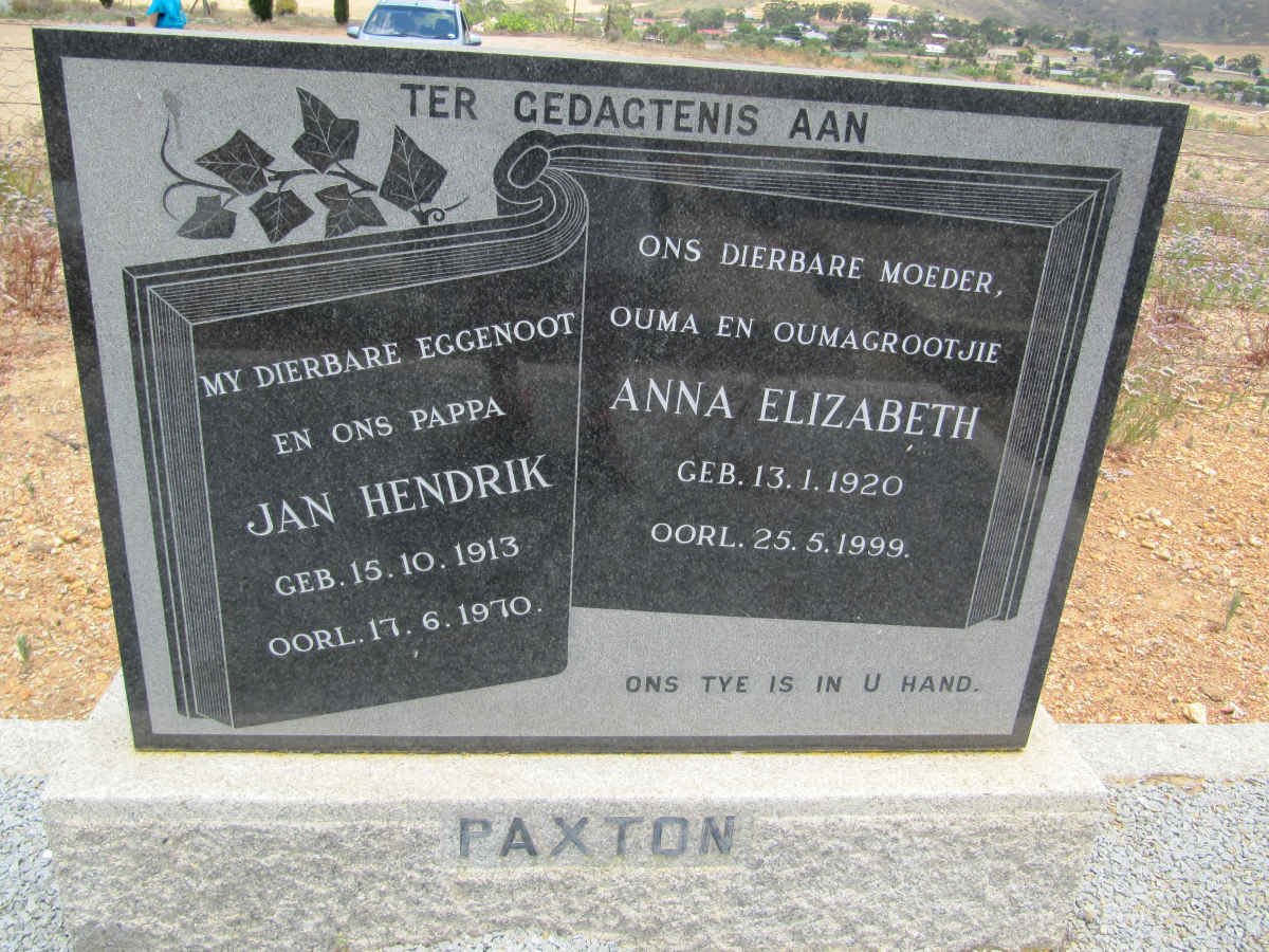 PAXTON Jan Hendrik 1913-1970 &amp; Anna Elizabeth 1920-1999