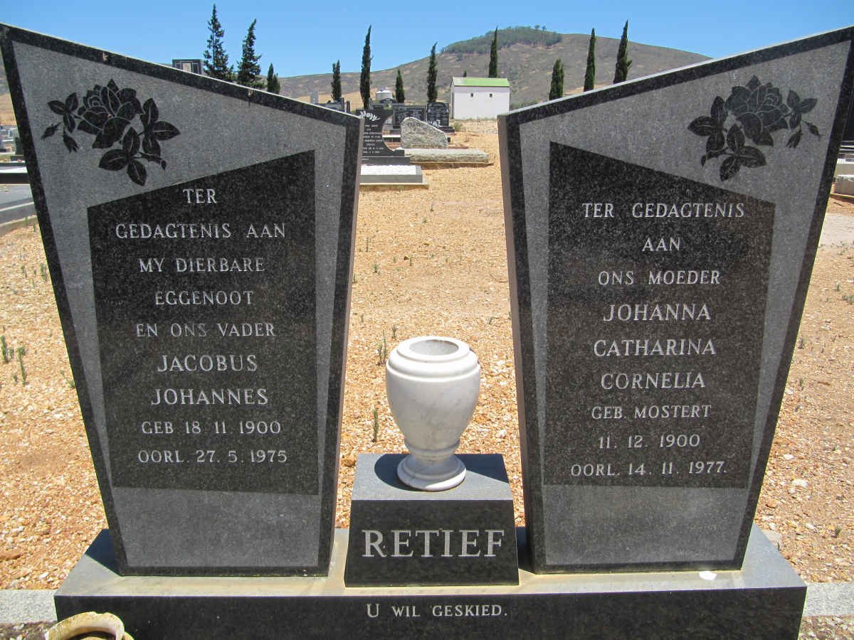 RETIEF Jacobus Johannes 1900-1975 &amp; Johanna Catharina Cornelia MOSTERT 1900-1977