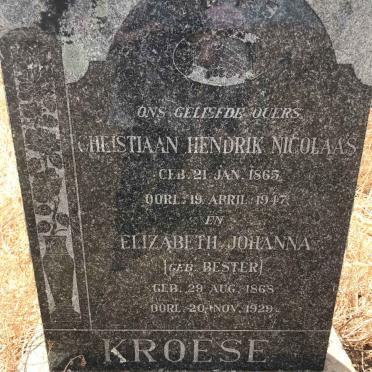 KROESE Christiaan Hendrik Nicolaas 1865-1947 & Elizabeth Johanna BESTER 1868-1929