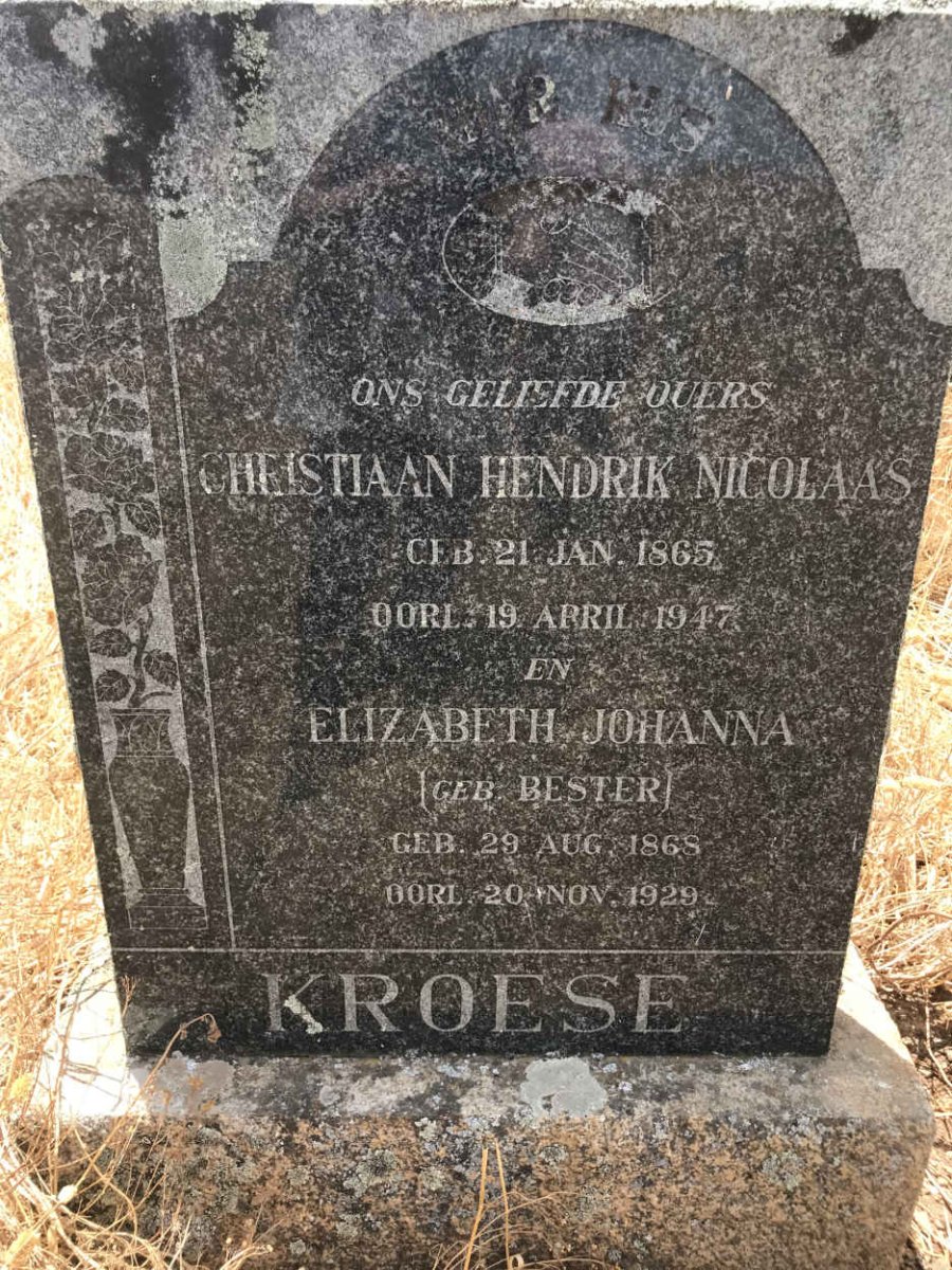KROESE Christiaan Hendrik Nicolaas 1865-1947 & Elizabeth Johanna BESTER 1868-1929