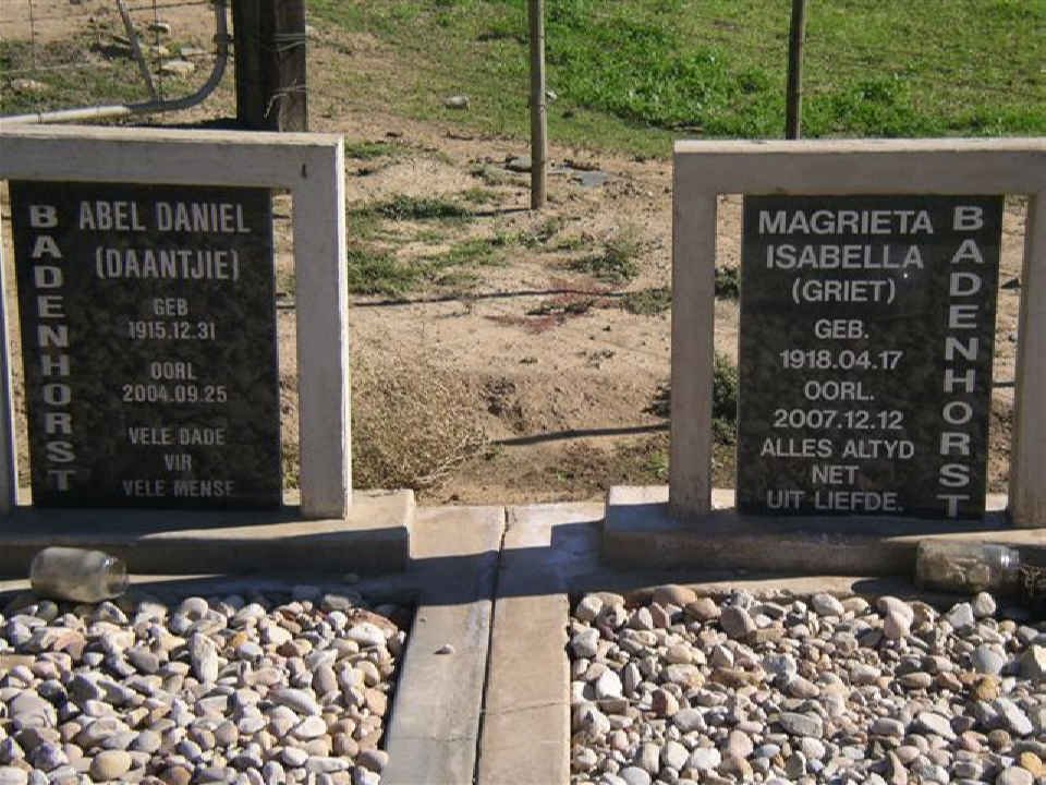 BADENHORST Abel Daniel 1915-2004 &amp; Magrieta Isabella 1918-2007