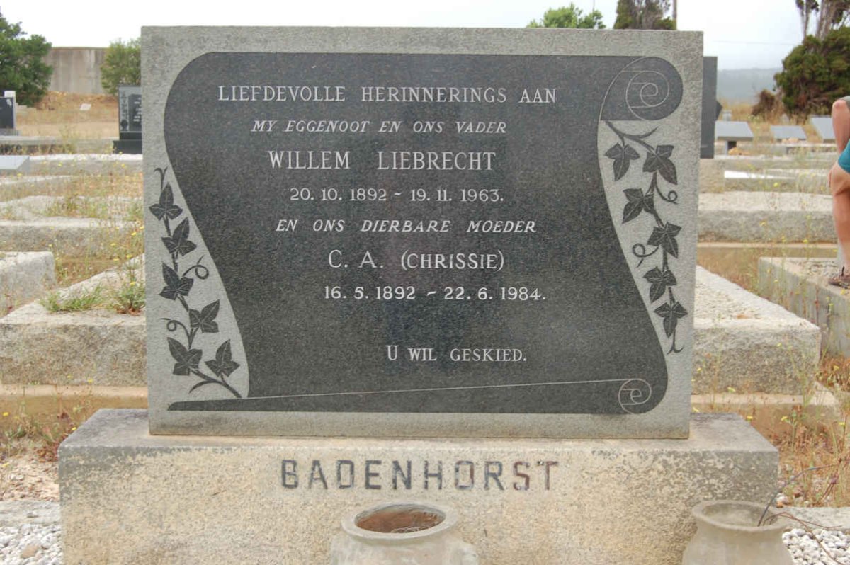 BADENHORST Willem Liebrecht 1892-1963 &amp; C.A. 1892-1984