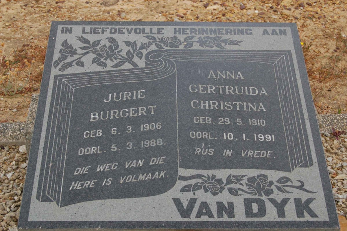 DYK Jurie Burgert, van 1906-1988 &amp; Anna Gertruida Christina 1910-1991
