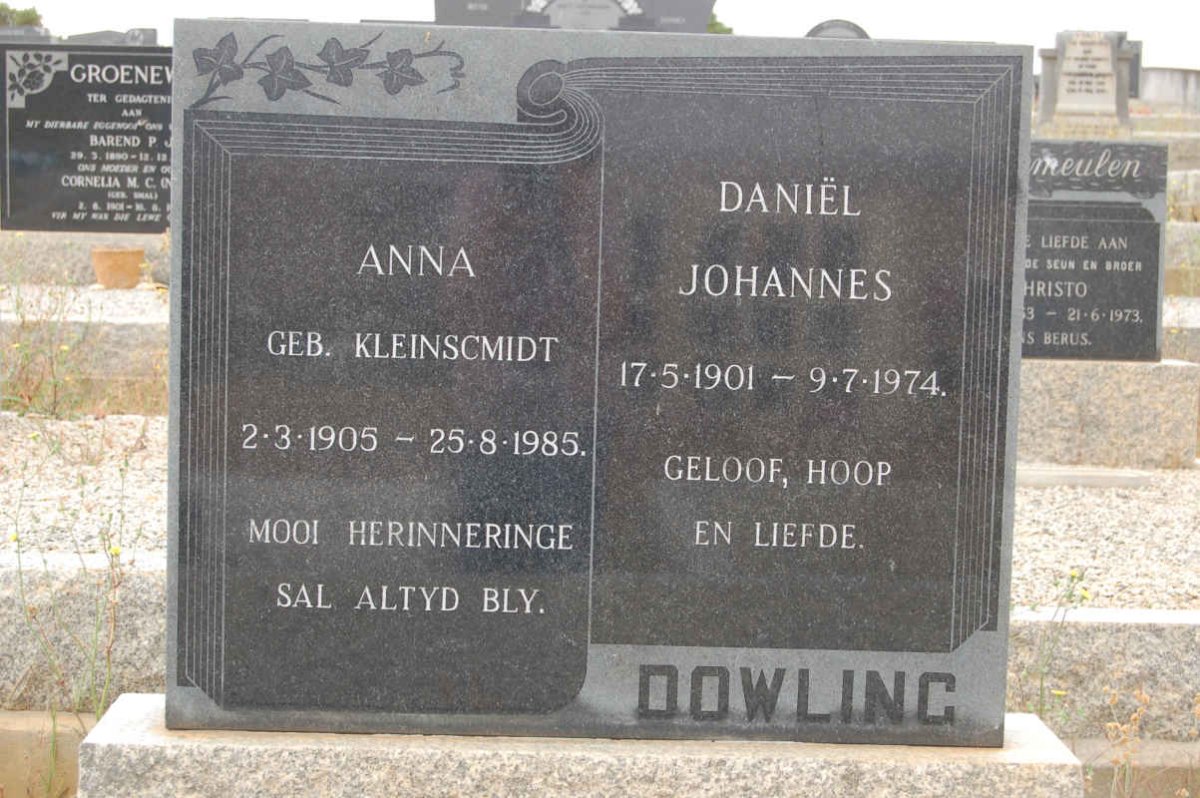 DOWLING Daniel Johannes 1901-1974 &amp; Anna KLEINSCMIDT 1905-1985