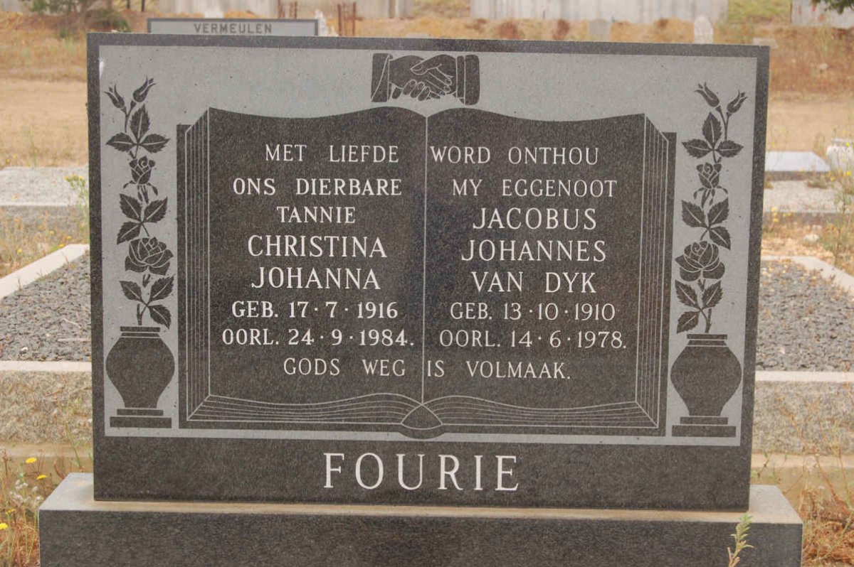 FOURIE Jacobus Johannes Van Dyk 1910-1978 &amp; Christina Johanna 1916-1984