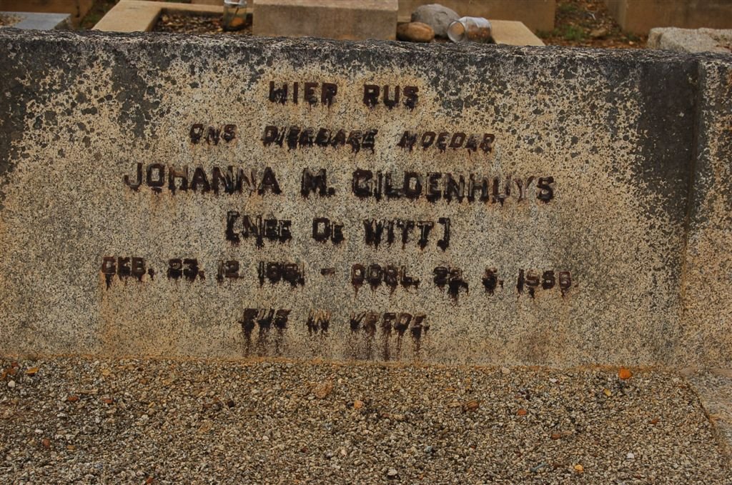 GILDENHUYS Johanna M. nee DE WITT 1861-1968