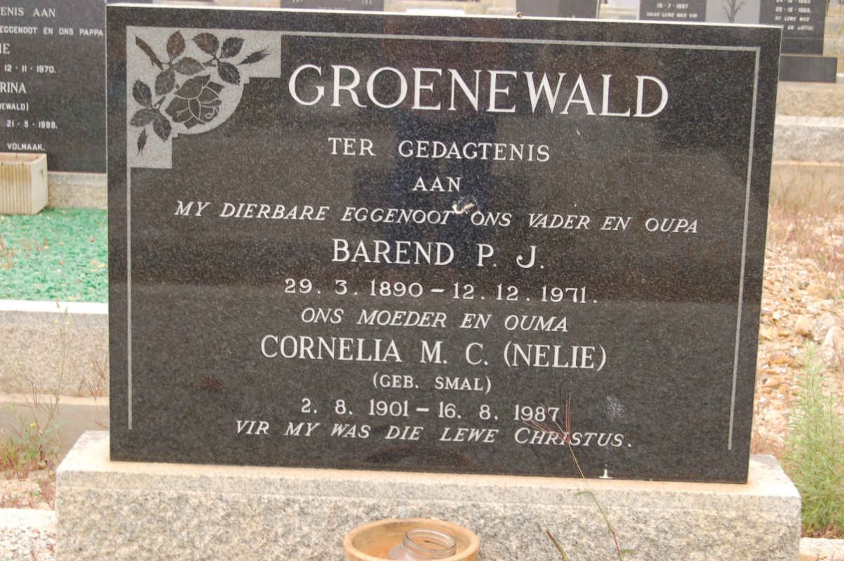 GROENEWALD Barend P.J. 1890-1971 &amp; Cornelia M.C. SMAL 1901-1987