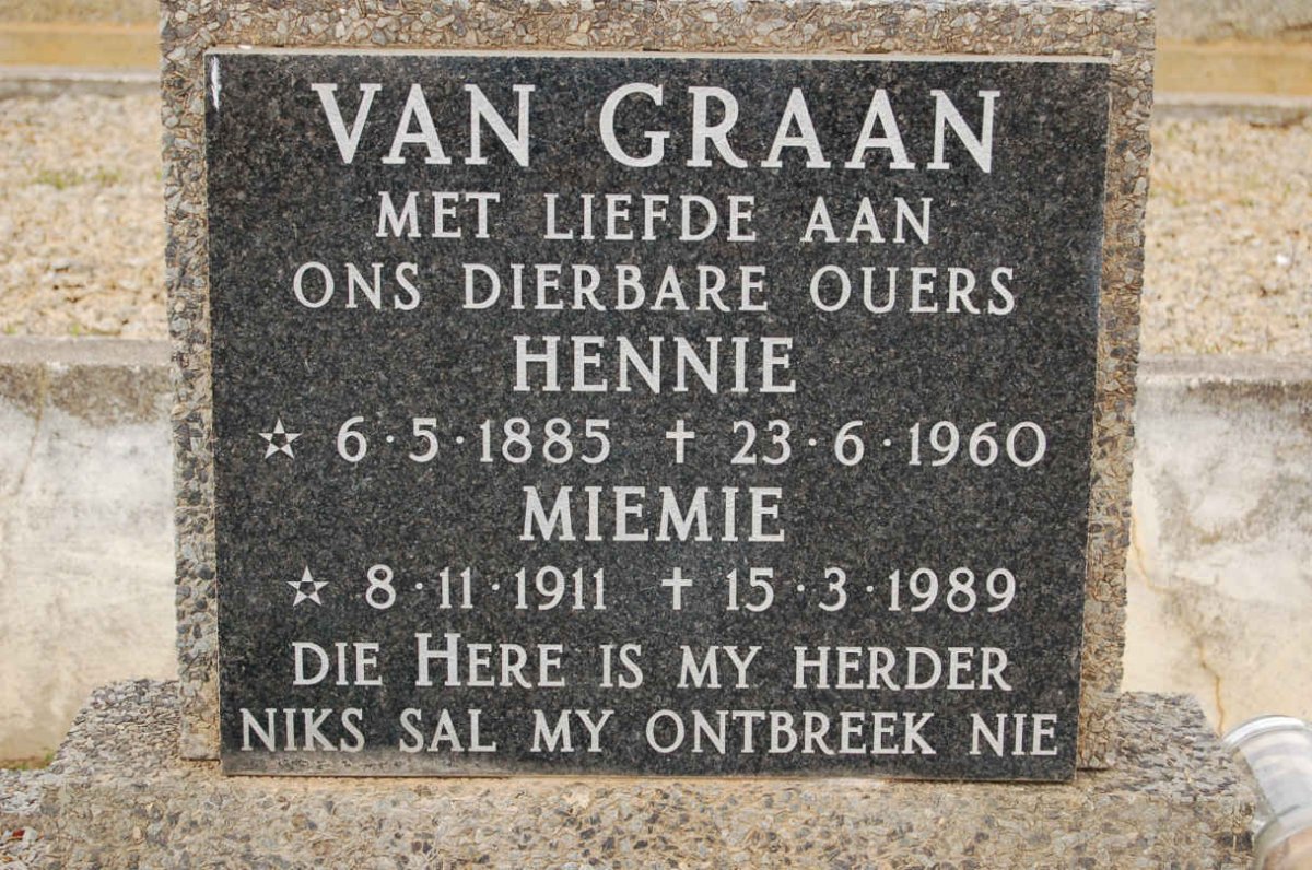 GRAAN Hennie, van 1885-1960 &amp; Miemie 1911-1989
