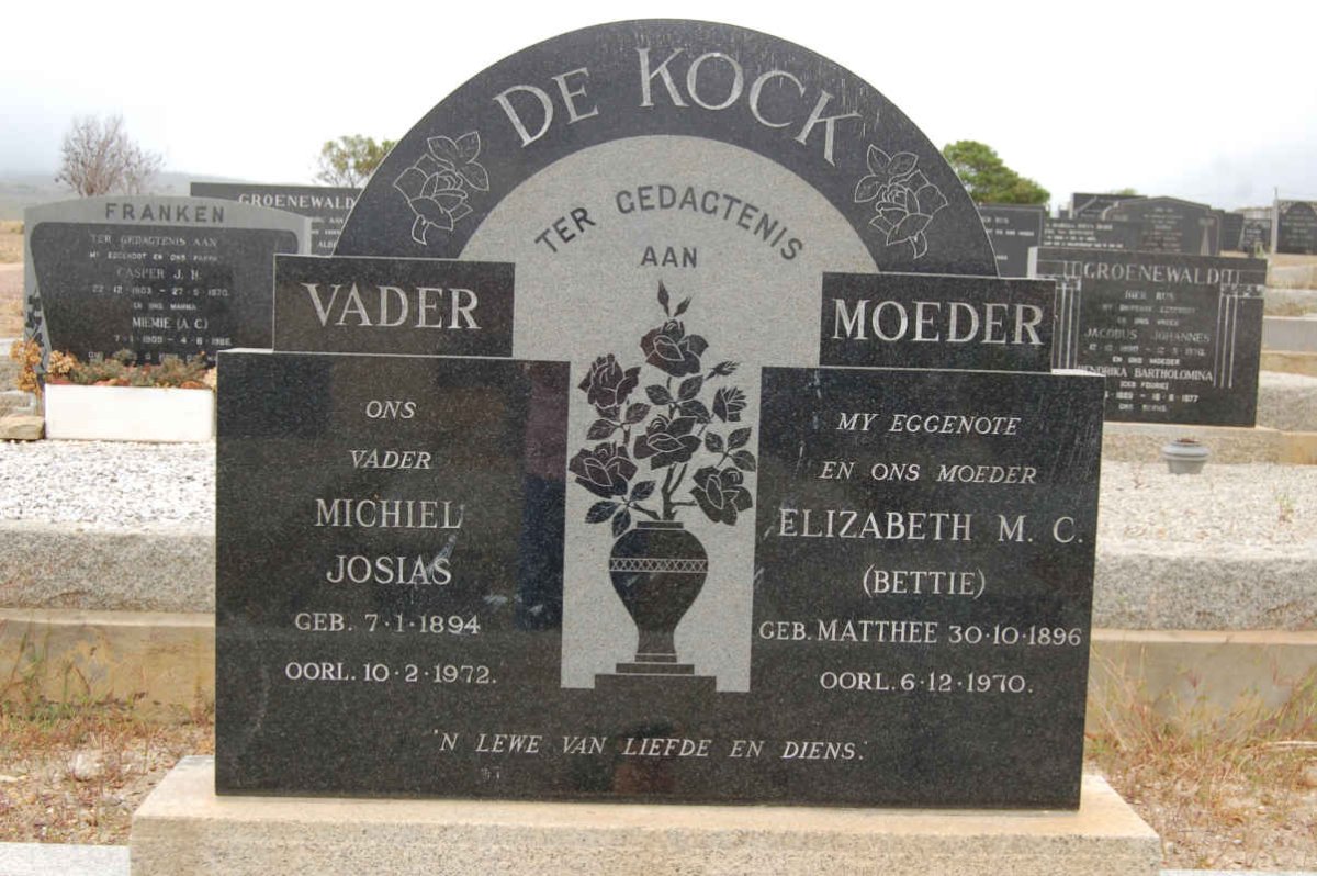 KOCK Michiel Josias, de 1894-1972 &amp; Elizabeth M.C. MATTHEE 1896-1970
