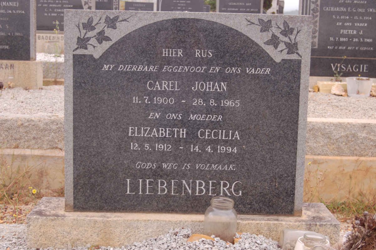 LIEBENBERG Carel Johan 1900-1965 &amp; Elizabeth Cecilia 1912-1994