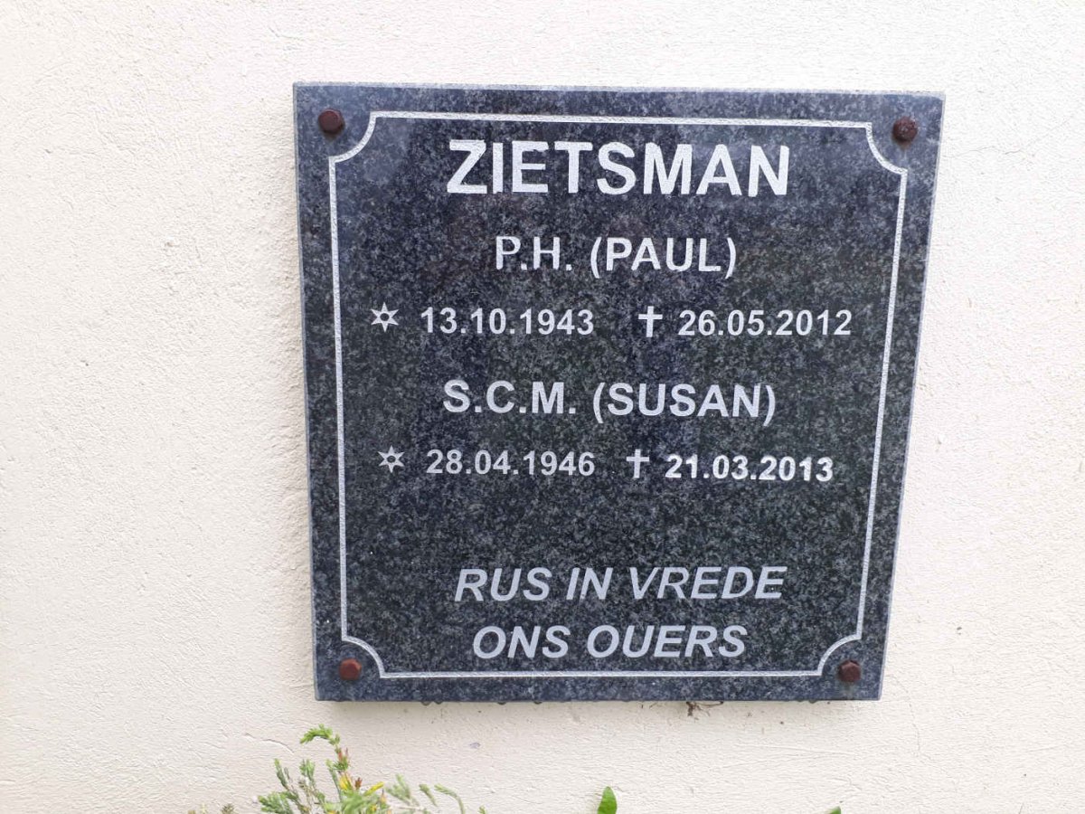 ZIETSMAN P.H. 1943-2012 &amp; S.C.M. 1946-2013