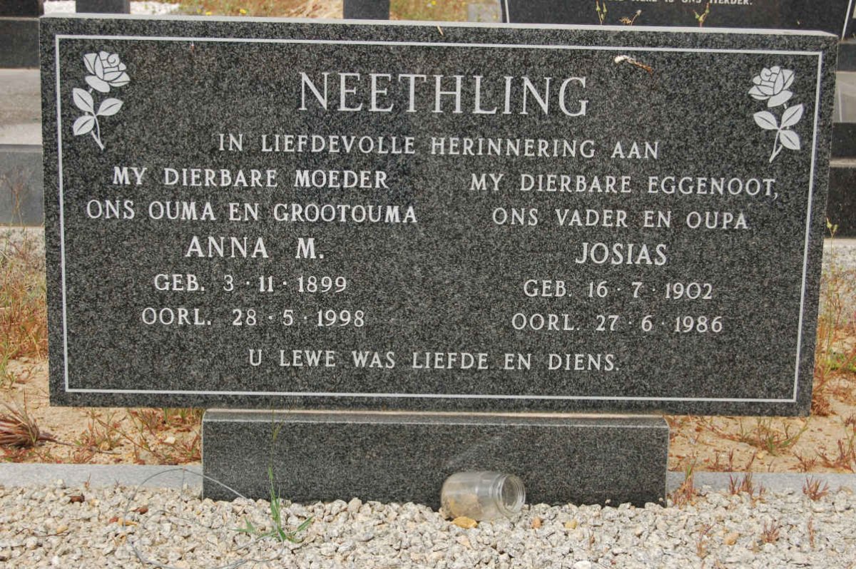 NEETHLING Josias 1902-1986 &amp; Anna M. 1899-1998