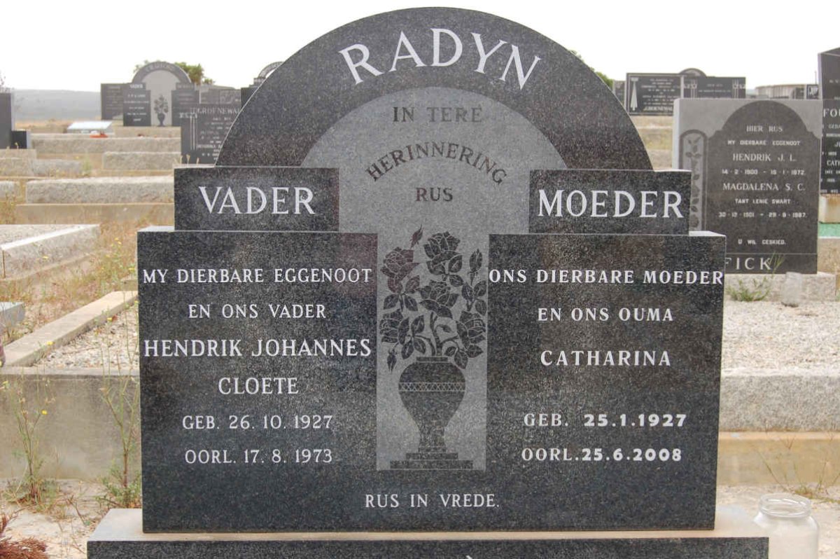 RADYN Hendrik Johannes Cloete 1927-1973 &amp; Catharina 1927-2008
