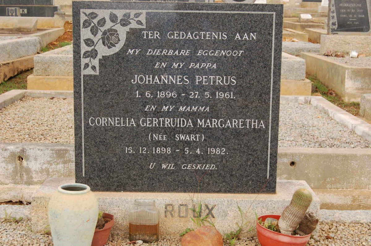 ROUX Johannes Petrus 1896-1961 &amp; Cornelia Gertruida Margaretha SWART 1898-1982